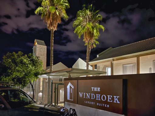 The Windhoek Luxury Suites Outside signboard night